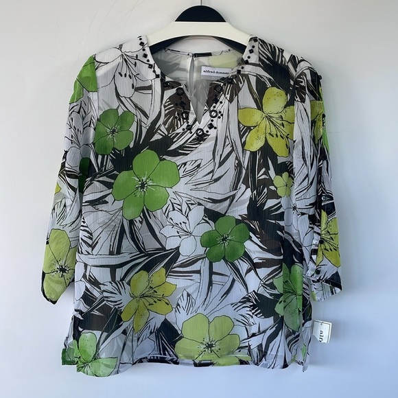 Alfred Dunner Sao Paolo Green and Black Floral Lined Blouse 8P - Picture 11 of 15